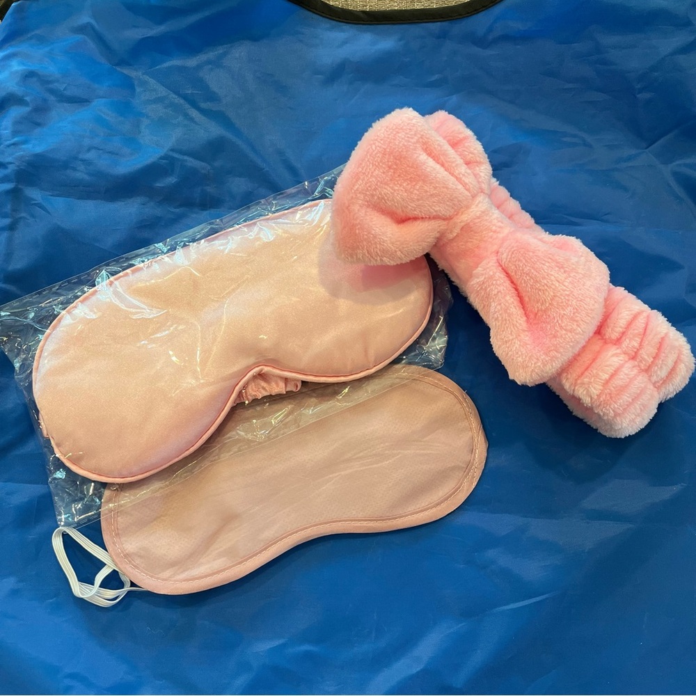 Cozy Pink Sleep Mask and Bow Headband Set